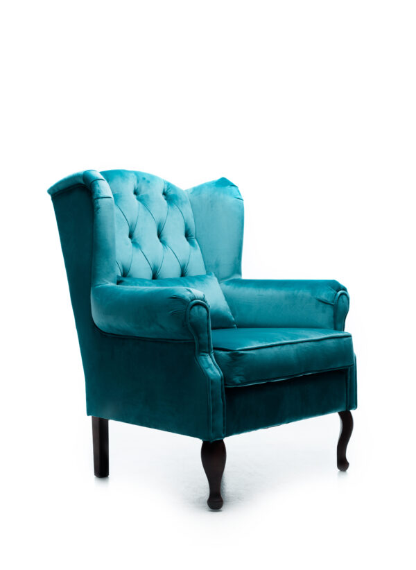 Elegant Velour Blue Armchair with Pillow - Image 3