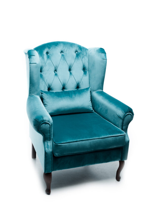 Elegant Velour Blue Armchair with Pillow - Image 4
